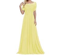Sincemeet Abiti per la Madre della Sposa in Pizzo Abito da Sera in Chiffon a Maniche Corte Abito Lungo da Ballo