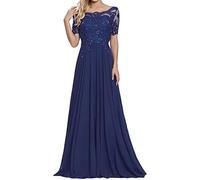 Sincemeet Abiti per la Madre della Sposa in Pizzo Abito da Sera in Chiffon a Maniche Corte Abito Lungo da Ballo