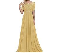 Sincemeet Abiti per la Madre della Sposa in Pizzo Abito da Sera in Chiffon a Maniche Corte Abito Lungo da Ballo