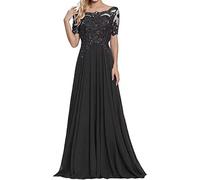 Sincemeet Abiti per la Madre della Sposa in Pizzo Abito da Sera in Chiffon a Maniche Corte Abito Lungo da Ballo