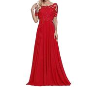 Sincemeet Abiti per la Madre della Sposa in Pizzo Abito da Sera in Chiffon a Maniche Corte Abito Lungo da Ballo