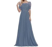 Sincemeet Abiti per la Madre della Sposa in Pizzo Abito da Sera in Chiffon a Maniche Corte Abito Lungo da Ballo