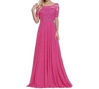Sincemeet Abiti per la Madre della Sposa in Pizzo Abito da Sera in Chiffon a Maniche Corte Abito Lungo da Ballo