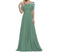 Sincemeet Abiti per la Madre della Sposa in Pizzo Abito da Sera in Chiffon a Maniche Corte Abito Lungo da Ballo