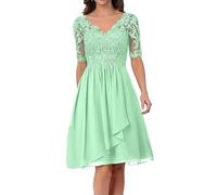 Sincemeet Abito da Cerimonia Madre della Sposa in Chiffon Midi Abiti da Sera Manica Lunga Elegante Abiti da Damigella Abiti da Ballo