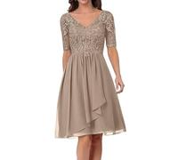 Sincemeet Abito da Cerimonia Madre della Sposa in Chiffon Midi Abiti da Sera Manica Lunga Elegante Abiti da Damigella Abiti da Ballo