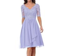 Sincemeet Abito da Cerimonia Madre della Sposa in Chiffon Midi Abiti da Sera Manica Lunga Elegante Abiti da Damigella Abiti da Ballo