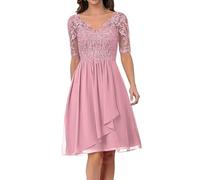 Sincemeet Abito da Cerimonia Madre della Sposa in Chiffon Midi Abiti da Sera Manica Lunga Elegante Abiti da Damigella Abiti da Ballo
