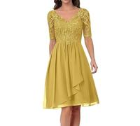 Sincemeet Abito da Cerimonia Madre della Sposa in Chiffon Midi Abiti da Sera Manica Lunga Elegante Abiti da Damigella Abiti da Ballo