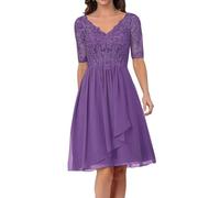 Sincemeet Abito da Cerimonia Madre della Sposa in Chiffon Midi Abiti da Sera Manica Lunga Elegante Abiti da Damigella Abiti da Ballo