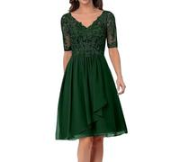 Sincemeet Abito da Cerimonia Madre della Sposa in Chiffon Midi Abiti da Sera Manica Lunga Elegante Abiti da Damigella Abiti da Ballo