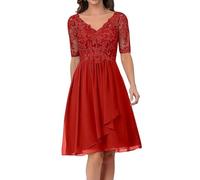 Sincemeet Abito da Cerimonia Madre della Sposa in Chiffon Midi Abiti da Sera Manica Lunga Elegante Abiti da Damigella Abiti da Ballo