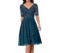 Sincemeet Abito da Cerimonia Madre della Sposa in Chiffon Midi Abiti da Sera Manica Lunga Elegante Abiti da Damigella Abiti da Ballo