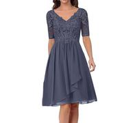 Sincemeet Abito da Cerimonia Madre della Sposa in Chiffon Midi Abiti da Sera Manica Lunga Elegante Abiti da Damigella Abiti da Ballo