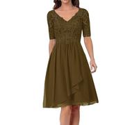 Sincemeet Abito da Cerimonia Madre della Sposa in Chiffon Midi Abiti da Sera Manica Lunga Elegante Abiti da Damigella Abiti da Ballo