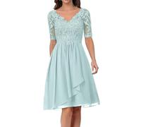 Sincemeet Abito da Cerimonia Madre della Sposa in Chiffon Midi Abiti da Sera Manica Lunga Elegante Abiti da Damigella Abiti da Ballo