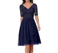 Sincemeet Abito da Cerimonia Madre della Sposa in Chiffon Midi Abiti da Sera Manica Lunga Elegante Abiti da Damigella Abiti da Ballo