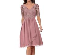 Sincemeet Abito da Cerimonia Madre della Sposa in Chiffon Midi Abiti da Sera Manica Lunga Elegante Abiti da Damigella Abiti da Ballo