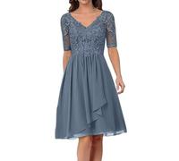 Sincemeet Abito da Cerimonia Madre della Sposa in Chiffon Midi Abiti da Sera Manica Lunga Elegante Abiti da Damigella Abiti da Ballo