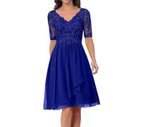 Sincemeet Abito da Cerimonia Madre della Sposa in Chiffon Midi Abiti da Sera Manica Lunga Elegante Abiti da Damigella Abiti da Ballo