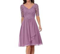Sincemeet Abito da Cerimonia Madre della Sposa in Chiffon Midi Abiti da Sera Manica Lunga Elegante Abiti da Damigella Abiti da Ballo
