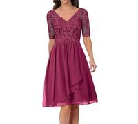 Sincemeet Abito da Cerimonia Madre della Sposa in Chiffon Midi Abiti da Sera Manica Lunga Elegante Abiti da Damigella Abiti da Ballo
