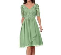 Sincemeet Abito da Cerimonia Madre della Sposa in Chiffon Midi Abiti da Sera Manica Lunga Elegante Abiti da Damigella Abiti da Ballo