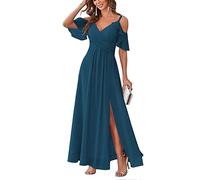 Sincemeet Abito da Donna in Chiffon con Spalle Scoperte Abito da Sera Formale Lungo a Trapezio con Scollo a V e Spacco