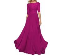 Sincemeet Abito da Madre della Sposa in Chiffon di Pizzo da Donna Abito da Sera Formale con Maniche a 3/4 Un Abito da Ballo di Linea