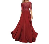 Sincemeet Abito da Madre della Sposa in Chiffon di Pizzo da Donna Abito da Sera Formale con Maniche a 3/4 Un Abito da Ballo di Linea