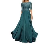 Sincemeet Abito da Madre della Sposa in Chiffon di Pizzo da Donna Abito da Sera Formale con Maniche a 3/4 Un Abito da Ballo di Linea