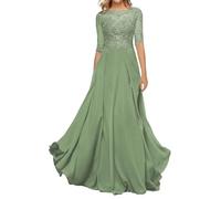 Sincemeet Abito da Madre della Sposa in Chiffon di Pizzo da Donna Abito da Sera Formale con Maniche a 3/4 Un Abito da Ballo di Linea