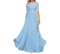 Sincemeet Abito da Madre della Sposa in Chiffon di Pizzo da Donna Abito da Sera Formale con Maniche a 3/4 Un Abito da Ballo di Linea