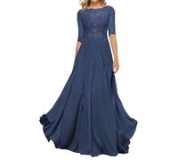 Sincemeet Abito da Madre della Sposa in Chiffon di Pizzo da Donna Abito da Sera Formale con Maniche a 3/4 Un Abito da Ballo di Linea