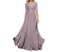 Sincemeet Abito da Madre della Sposa in Chiffon di Pizzo da Donna Abito da Sera Formale con Maniche a 3/4 Un Abito da Ballo di Linea