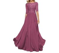 Sincemeet Abito da Madre della Sposa in Chiffon di Pizzo da Donna Abito da Sera Formale con Maniche a 3/4 Un Abito da Ballo di Linea