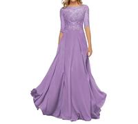 Sincemeet Abito da Madre della Sposa in Chiffon di Pizzo da Donna Abito da Sera Formale con Maniche a 3/4 Un Abito da Ballo di Linea