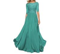 Sincemeet Abito da Madre della Sposa in Chiffon di Pizzo da Donna Abito da Sera Formale con Maniche a 3/4 Un Abito da Ballo di Linea