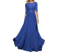 Sincemeet Abito da Madre della Sposa in Chiffon di Pizzo da Donna Abito da Sera Formale con Maniche a 3/4 Un Abito da Ballo di Linea