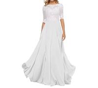 Sincemeet Abito da Madre della Sposa in Chiffon di Pizzo da Donna Abito da Sera Formale con Maniche a 3/4 Un Abito da Ballo di Linea