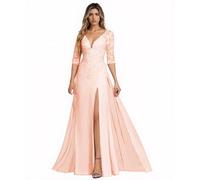 Sincemeet Abito da Sposa per la Madre della Sposa in Chiffon con Applicazioni in Pizzo e Scollo a V, Abito da Donna per la Madre dello Sposo