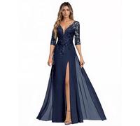 Sincemeet Abito da Sposa per la Madre della Sposa in Chiffon con Applicazioni in Pizzo e Scollo a V, Abito da Donna per la Madre dello Sposo