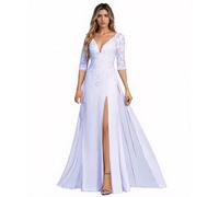 Sincemeet Abito da Sposa per la Madre della Sposa in Chiffon con Applicazioni in Pizzo e Scollo a V, Abito da Donna per la Madre dello Sposo