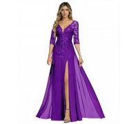 Sincemeet Abito da Sposa per la Madre della Sposa in Chiffon con Applicazioni in Pizzo e Scollo a V, Abito da Donna per la Madre dello Sposo