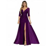 Sincemeet Abito da Sposa per la Madre della Sposa in Chiffon con Applicazioni in Pizzo e Scollo a V, Abito da Donna per la Madre dello Sposo