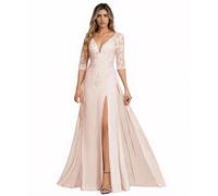Sincemeet Abito da Sposa per la Madre della Sposa in Chiffon con Applicazioni in Pizzo e Scollo a V, Abito da Donna per la Madre dello Sposo