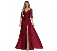 Sincemeet Abito da Sposa per la Madre della Sposa in Chiffon con Applicazioni in Pizzo e Scollo a V, Abito da Donna per la Madre dello Sposo