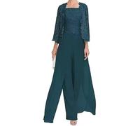 Sincemeet Abito Lungo da Donna in Chiffon a Tre Pezzi per Madre Pizzo Chiffon Madre della Sposa Abiti con Giacca