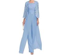 Sincemeet Abito Lungo da Donna in Chiffon a Tre Pezzi per Madre Pizzo Chiffon Madre della Sposa Abiti con Giacca