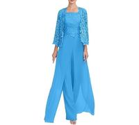 Sincemeet Abito Lungo da Donna in Chiffon a Tre Pezzi per Madre Pizzo Chiffon Madre della Sposa Abiti con Giacca